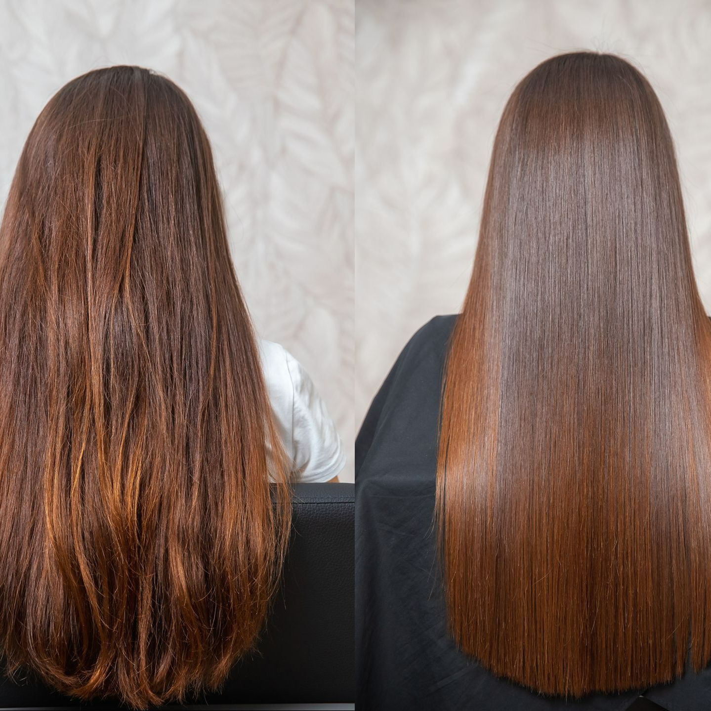 Avant/après lissage sur une femme brune