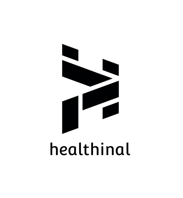 Ein schwarz-weißes Logo für ein Unternehmen namens Healthinal.