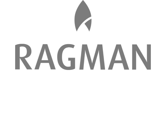 Ein schwarz-weißes Logo für Ragman auf weißem Hintergrund.