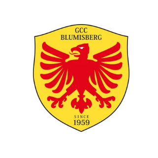 Ein gelbes Schild mit einem roten Adler und den Worten GCC Blumsberg seit 1959
