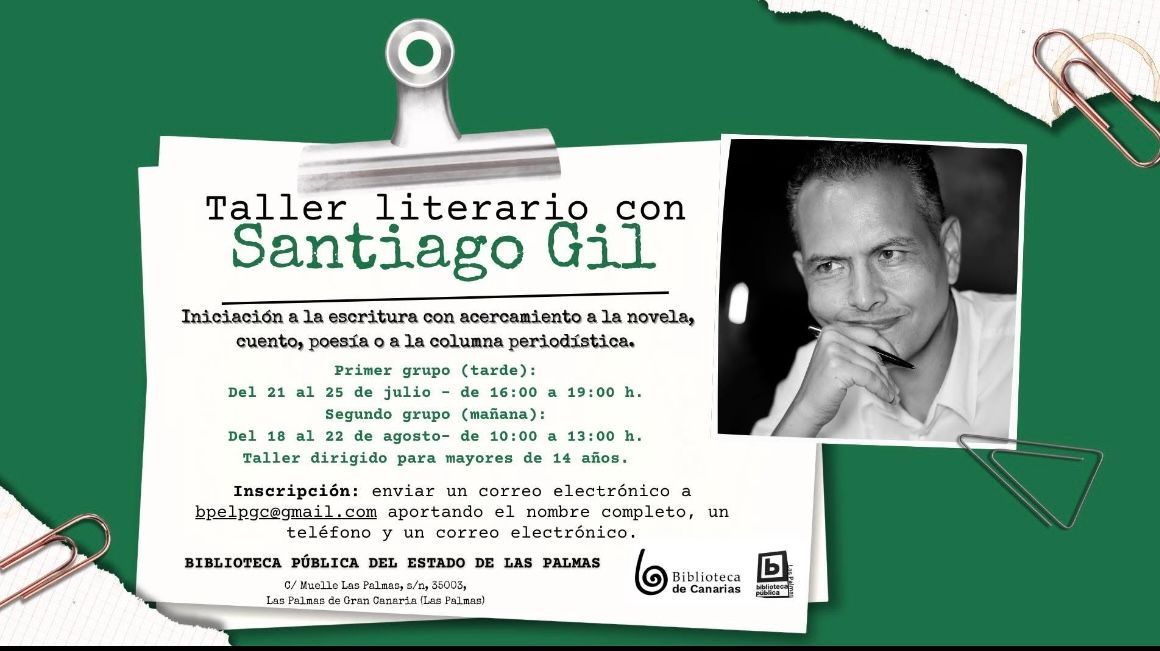 An advertisement for taller literario con santiago gil