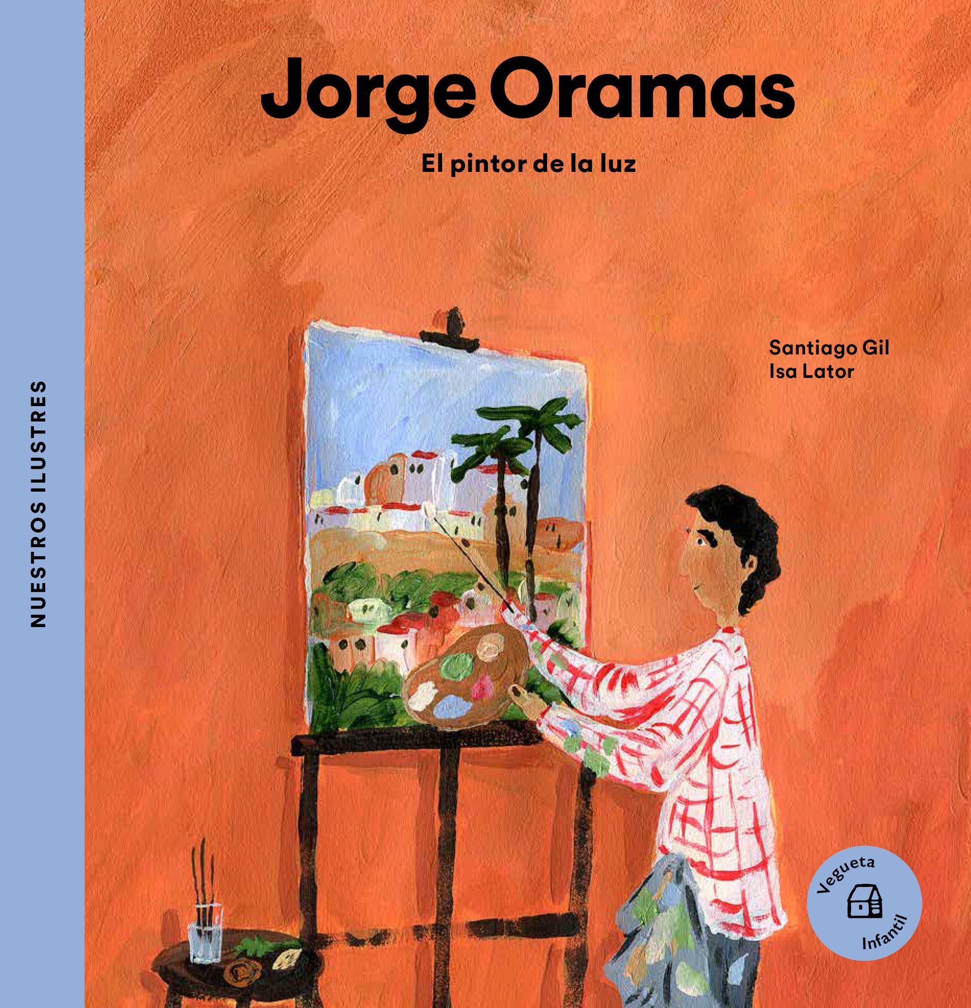 Un libro de Jorge Oramas muestra a un hombre pintando en un caballete.