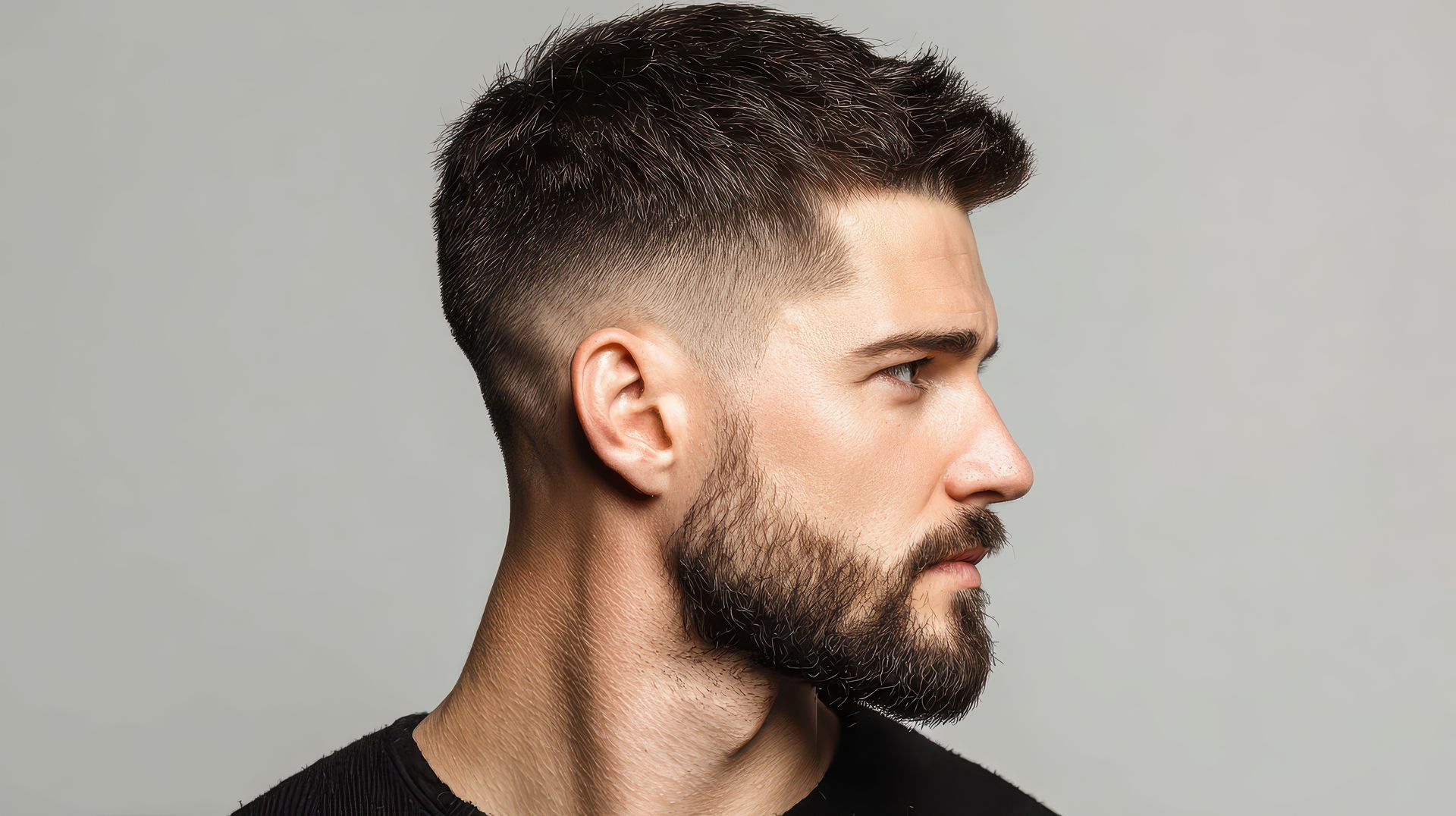 Seitenansicht einer Person mit langen roten Haaren und schwarzem Oberteil, die drinnen am Fenster sitzt.