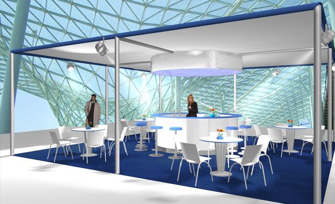 Eine künstlerische Darstellung einer Bar mit Tischen und Stühlen