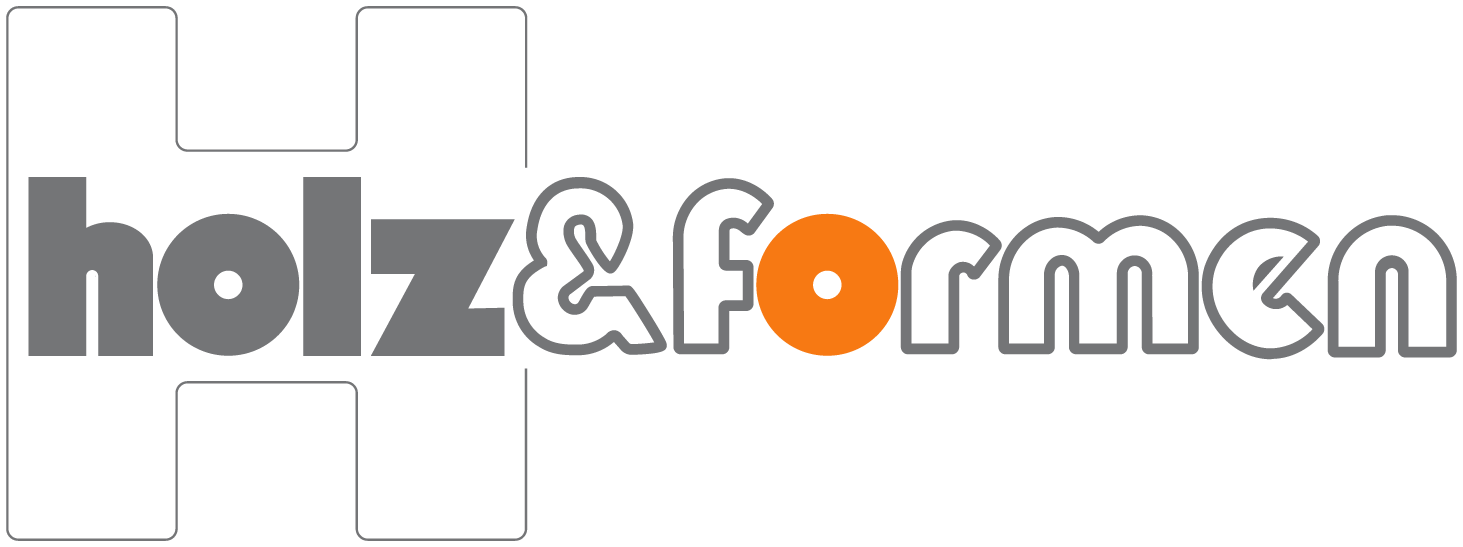 Auf weißem Hintergrund ist ein Logo von Holz & Formen abgebildet.