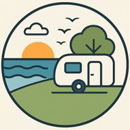 Logo mit Wohnwagen und Strand