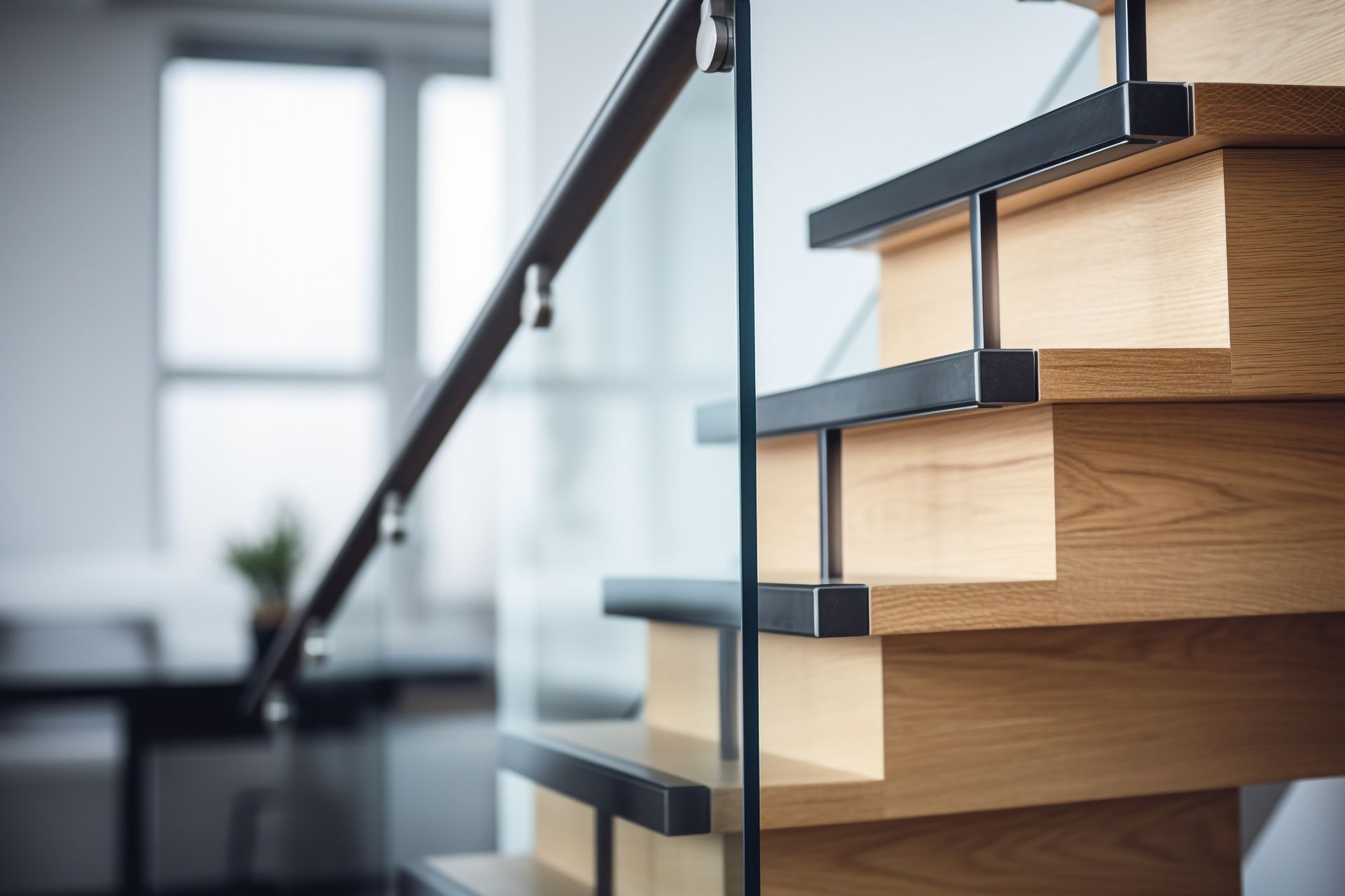 Un escalier avec garde corps en verre