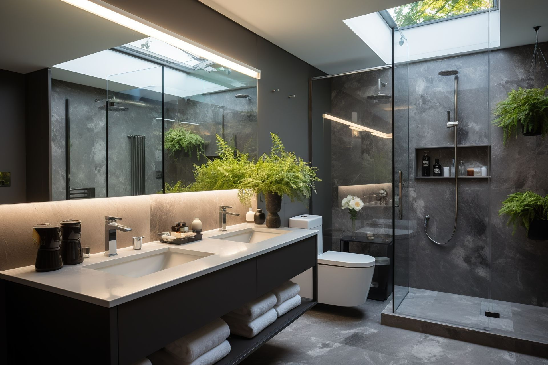 Un salle de bain moderne avec une plante