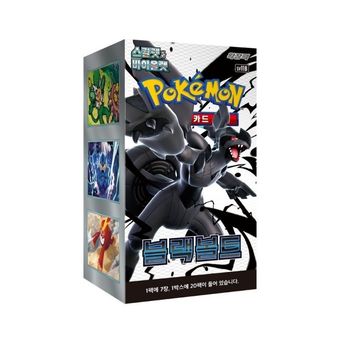 Caja de refuerzo de cartas Pokémon con ilustración de Mewtwo de temática oscura y texto en coreano.