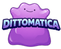 Mascota morada sonriente con forma de mancha y la palabra “DITTOMATICA” en texto azul en negrita.