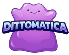 Mascota morada sonriente con forma de mancha y la palabra “DITTOMATICA” en texto azul en negrita.