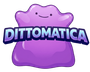 Mascota morada sonriente con forma de mancha y la palabra “DITTOMATICA” en texto azul en negrita.