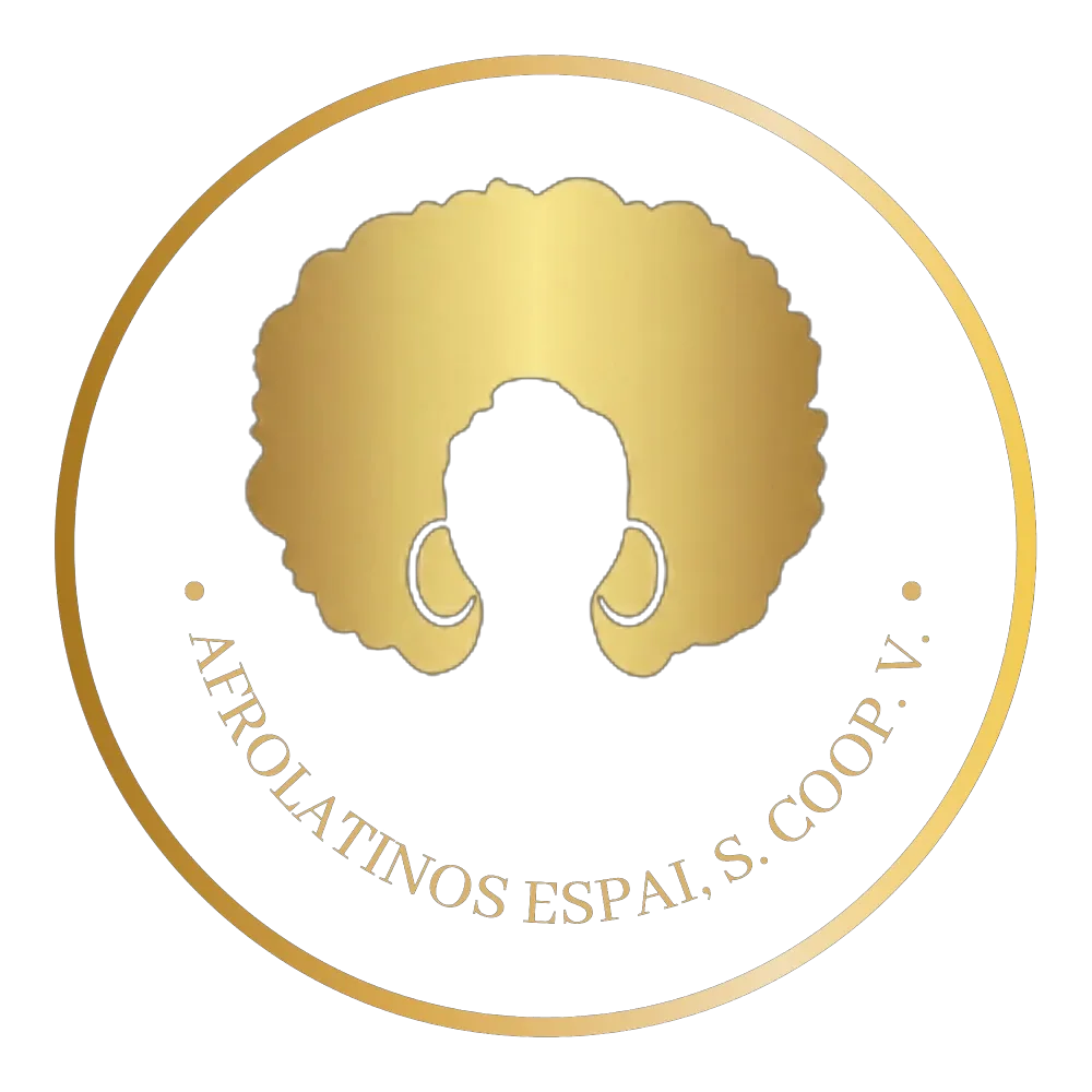 Logotipo circular dorado con una silueta afro estilizada y texto curvo que dice &ldquo;AFROLATINOS ESPA&Ntilde;. SCOOP.X&rdquo;