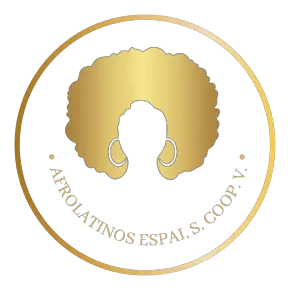 Logotipo circular dorado con una silueta afro estilizada y texto curvo que dice &ldquo;AFROLATINOS ESPA&Ntilde;. SCOOP.X&rdquo;