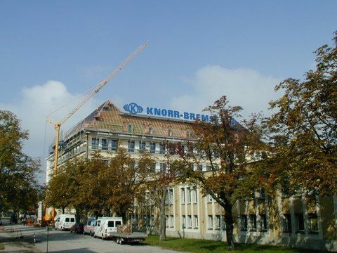 Ein Arbeiter mit orangefarbenem Schutzhelm und Sicherheitsweste montiert Metalldachplatten vor einem hellen, bewölkten Himmel.