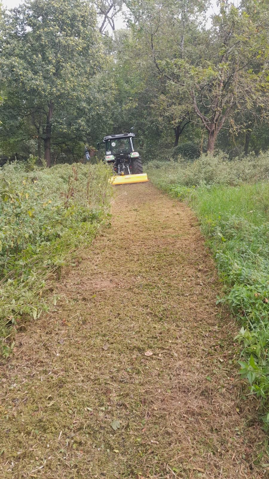 Bagger planiert Weg in Wiese, Franz Wirth & Sohn GbR