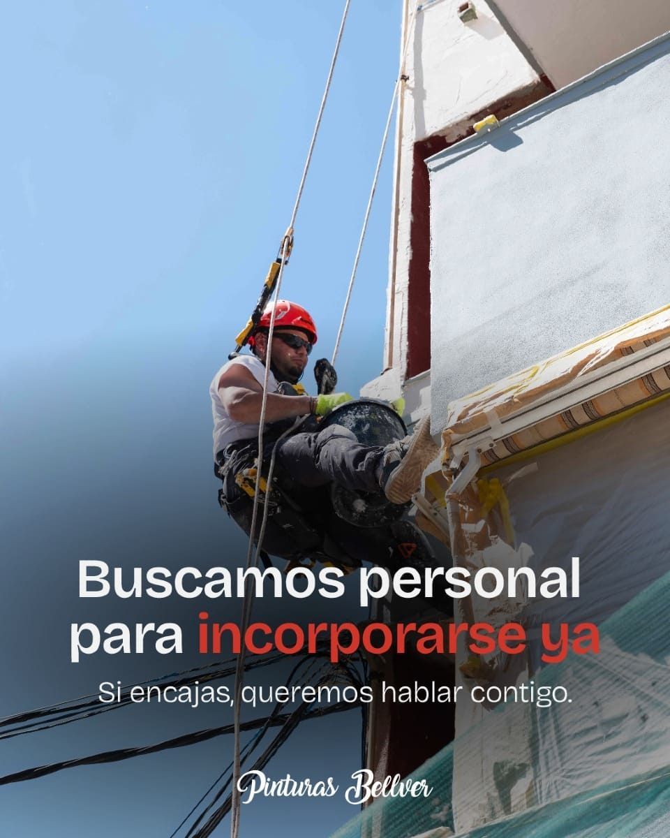 Worker on a rope beside a ship with text: “Buscamos personal para incorporarse ya”