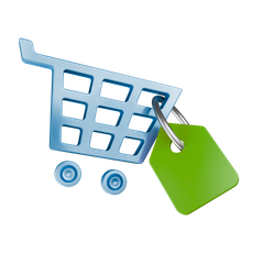 Un carrito de compras con una etiqueta verde adherida.