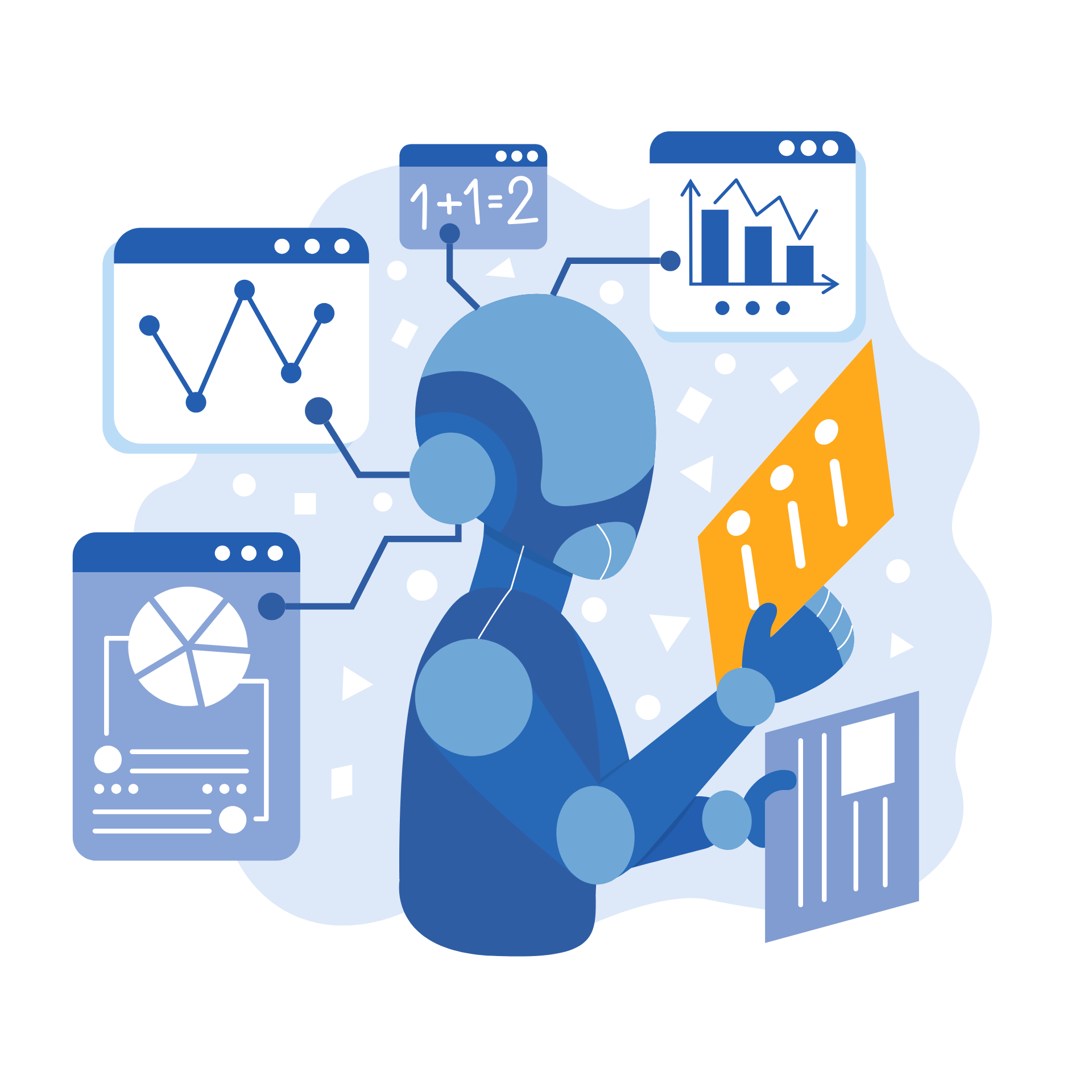 Una ilustración de un robot sosteniendo un trozo de papel.