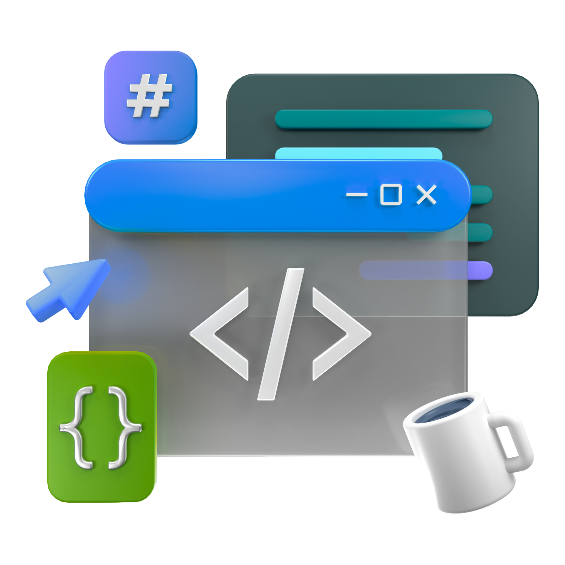 Una ilustración 3D de una página web con una taza de café.