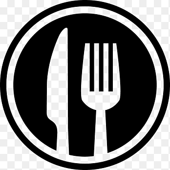 Black and white icon of a knife and fork inside a circle, indicating a restaurant or dining area.