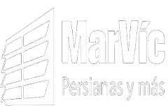 Un logotipo en blanco y negro para una empresa llamada marvic persianas y mas.