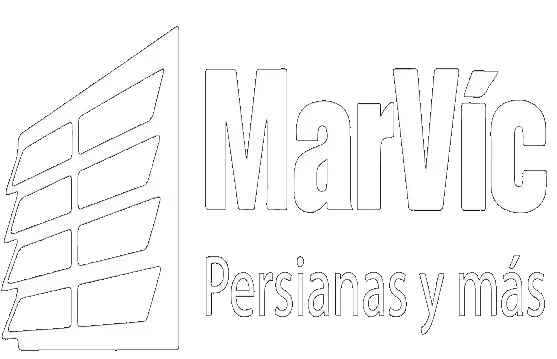 Un logotipo en blanco y negro para una empresa llamada marvic persianas y mas.