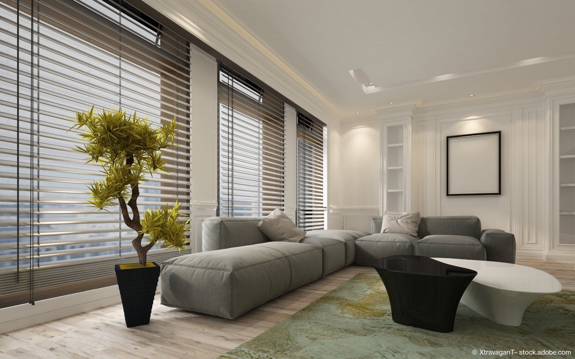 Ein neues, modernes Wohnzimmer mit neuen Rollladen