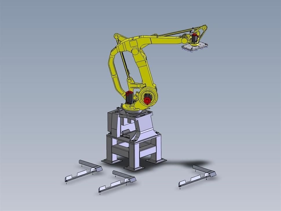 Un modello 3D di un braccio robotico appoggiato su un tavolo.