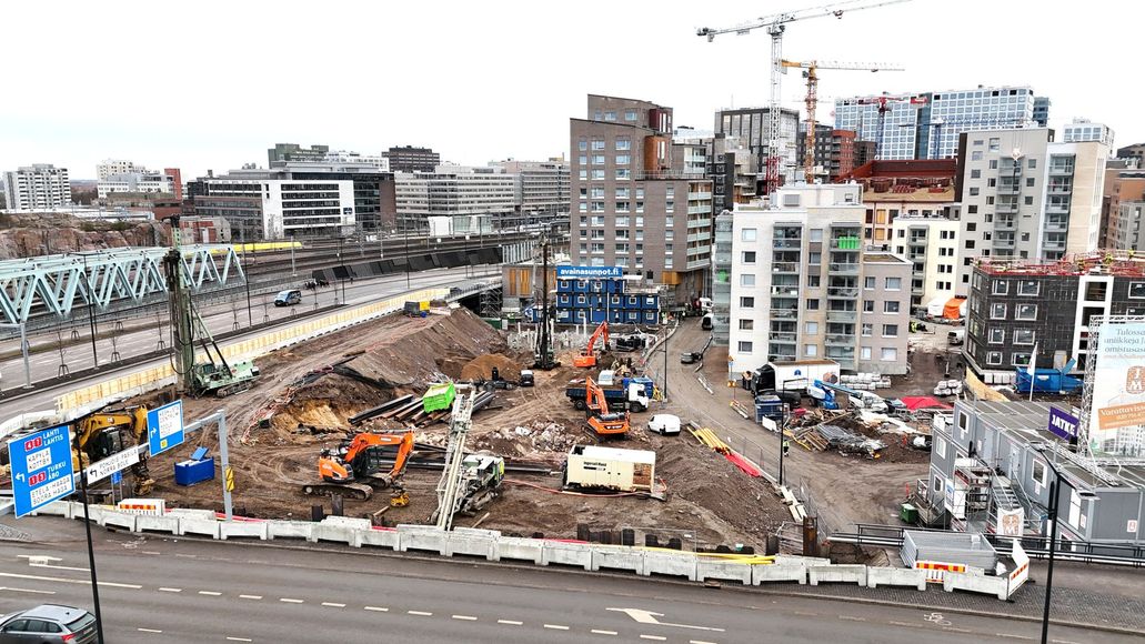 Ilmakuva kaupungin rakennustyömaalta