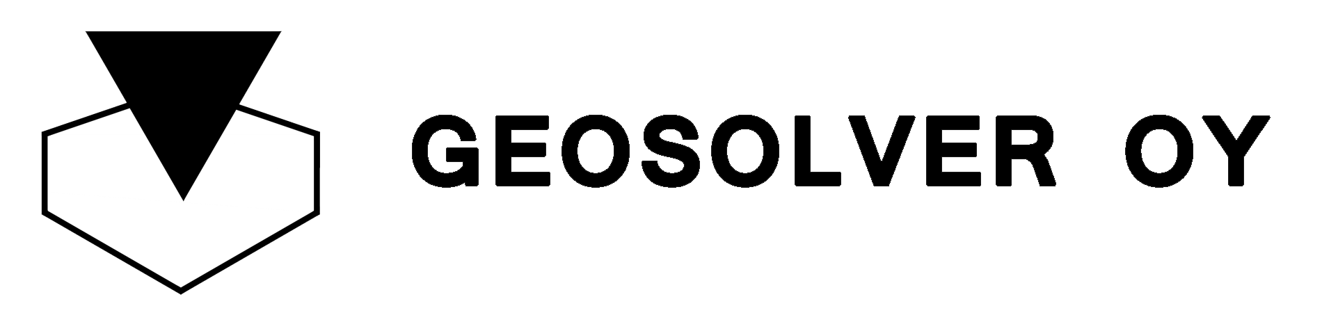 GeOSolver OY:n logo: Musta kolmio valkoisen kuusikulmion sisällä.