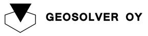 GeOSolver OY:n logo: Musta kolmio valkoisen kuusikulmion sisällä.