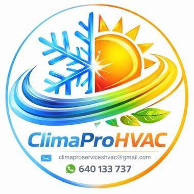 Logotipo de ClimaProHVAC con un icono de un copo de nieve dividido y un sol, direcci&oacute;n de correo electr&oacute;nico