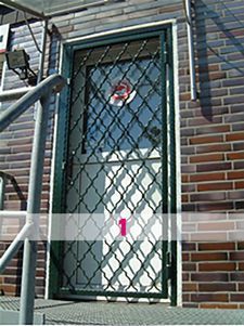 dunkles Ziergitter vor einer Haustür