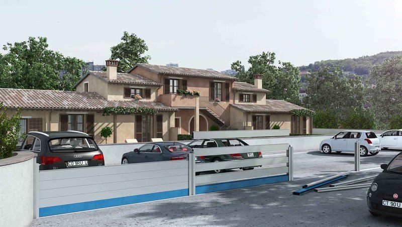Parkplatz mit modularen Dammbalken
