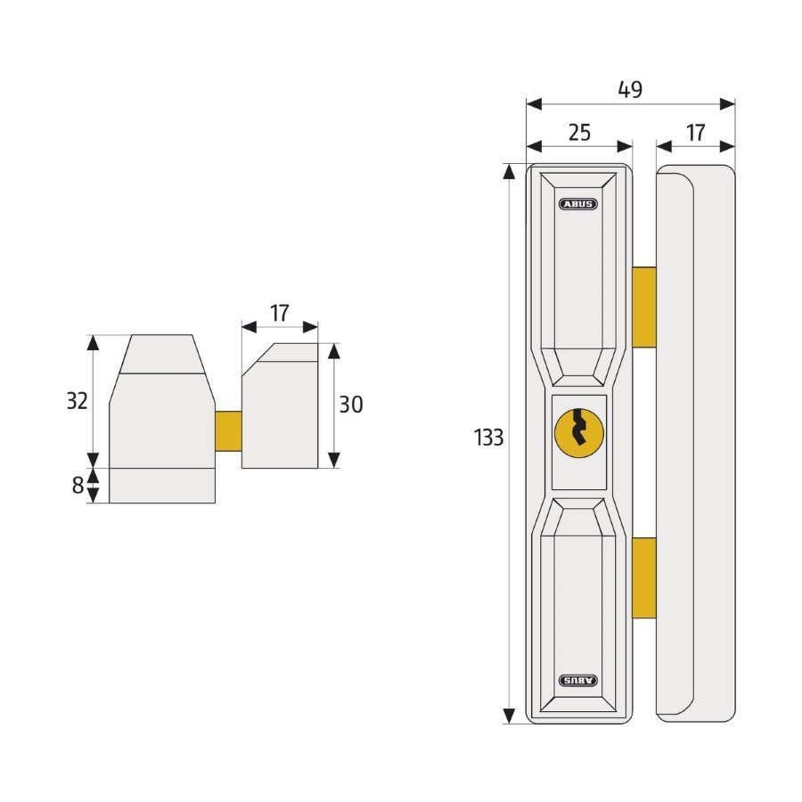 Abus-Dachfensterschloss DF 88 Zeichnung