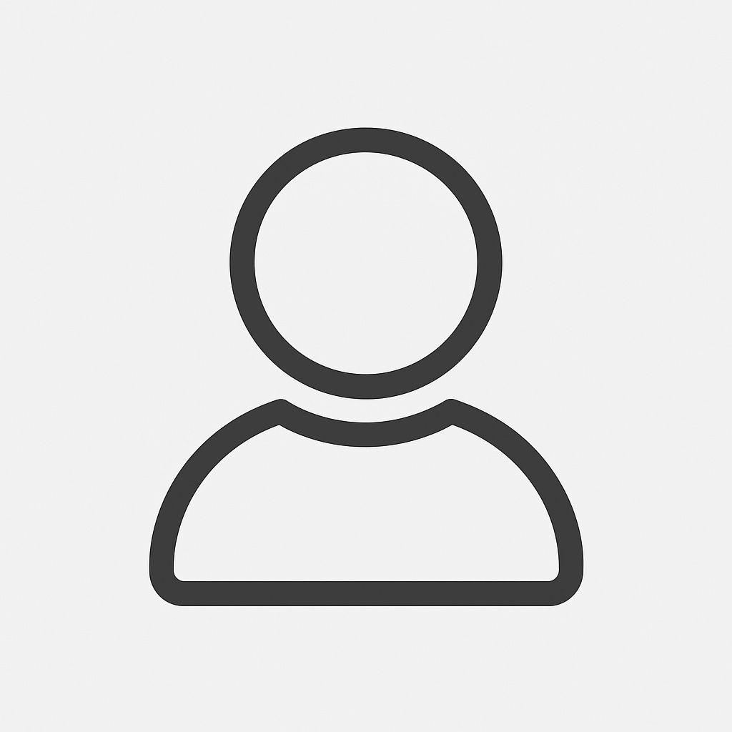 Un icono sencillo de color gris oscuro que representa a una persona con cabeza circular y hombros redondeados sobre un fondo claro.