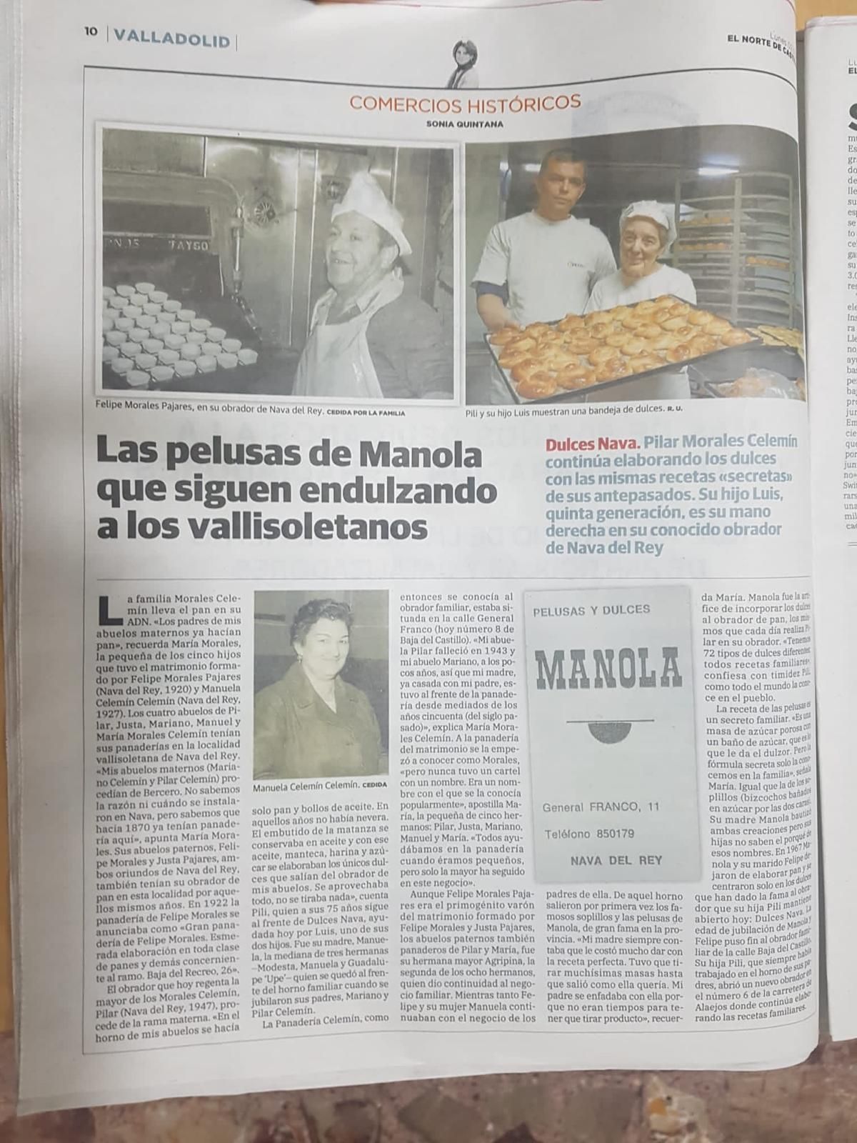 Artículo de periódico con fotografías de panaderos y pasteles 