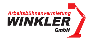 Logo for Winkler GmbH with red excavator arm and German text &ldquo;Arbeitsb&uuml;hnenvermietung&rdquo;