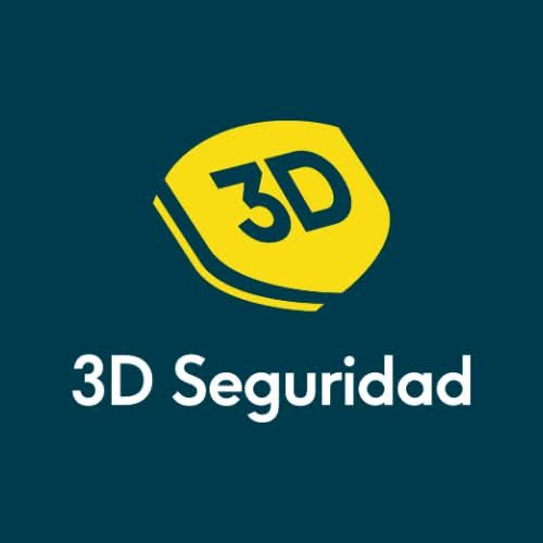 Logotipo de 3D Seguridad en amarillo y blanco sobre fondo azul oscuro.