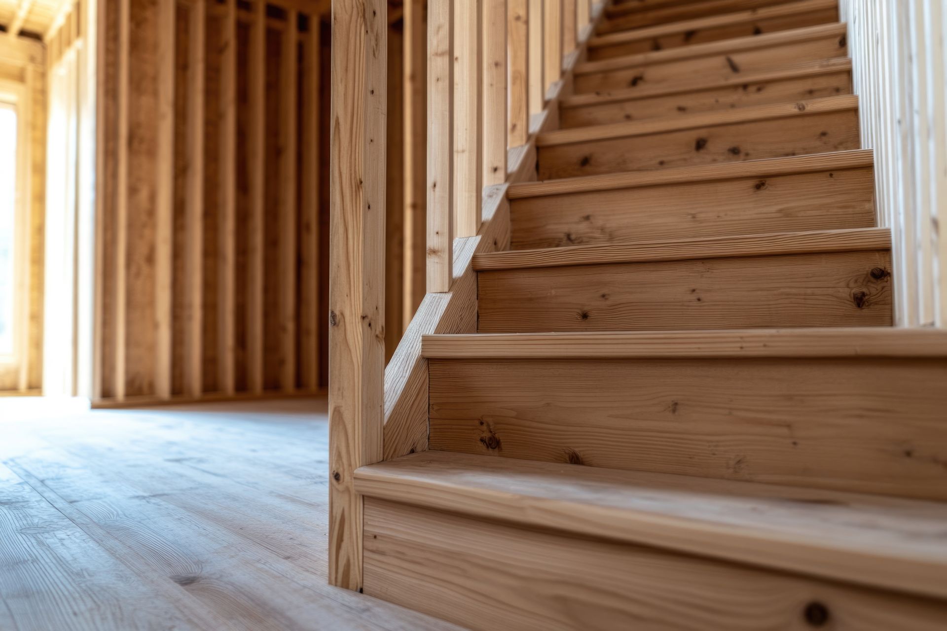 Un escalier en bois naturel.