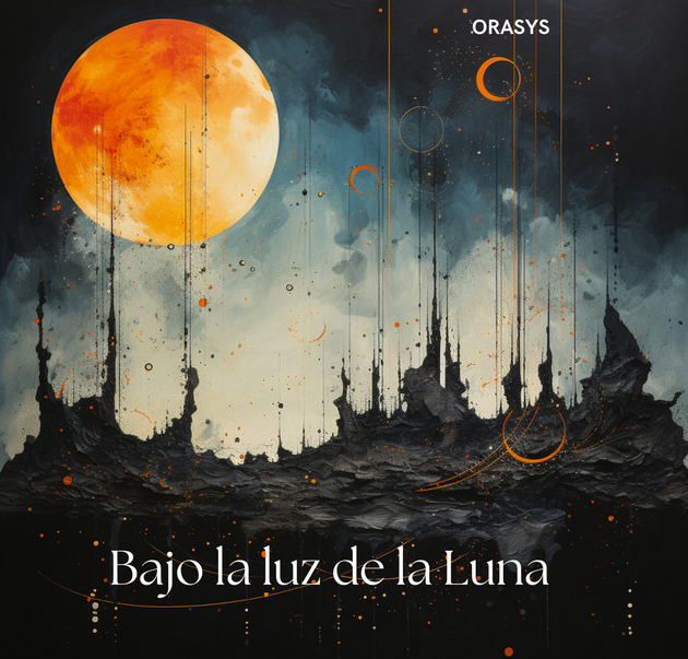 A painting of a full moon titled bajo la luz de la luna