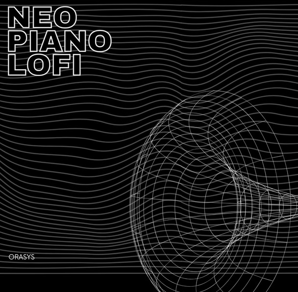 Una imagen en blanco y negro de un círculo con las palabras neo piano lofi en él.