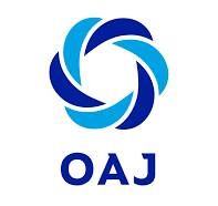 Sininen ja vaaleansininen pyöreä logo kirjainten ”OAJ” yläpuolella