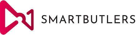 SMARTBUTLERS-logo, jossa on vaaleanpunainen kuvake ja musta sanamerkki valkoisella taustalla