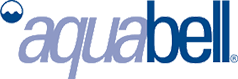 Aquabell-Logo in hellblauer und dunkelblauer Schrift mit einem kleinen blauen Kreissymbol auf wei&szlig;em Hintergrund
