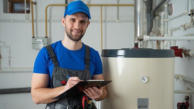 Technicien devant un ballon d'eau chaude