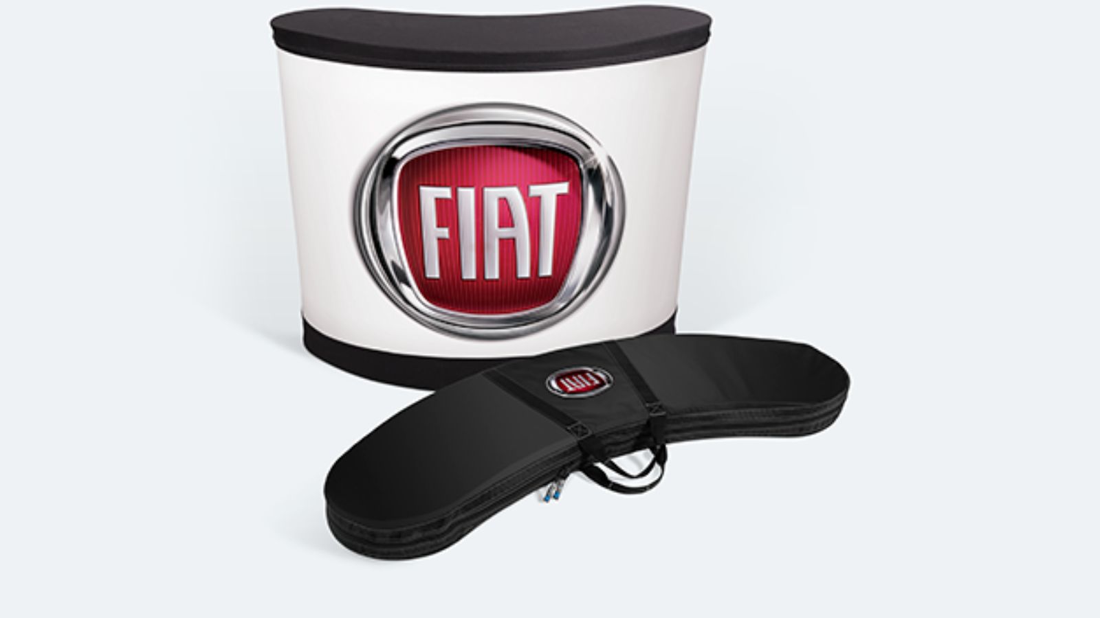 Black Fiat-branded travel bag with matching black carrying case on a white background
