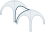 Three pale umbrellas with curved handles on a white background