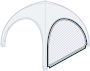 Silver wireframe dome with a curved white canopy and a dark mesh side panel